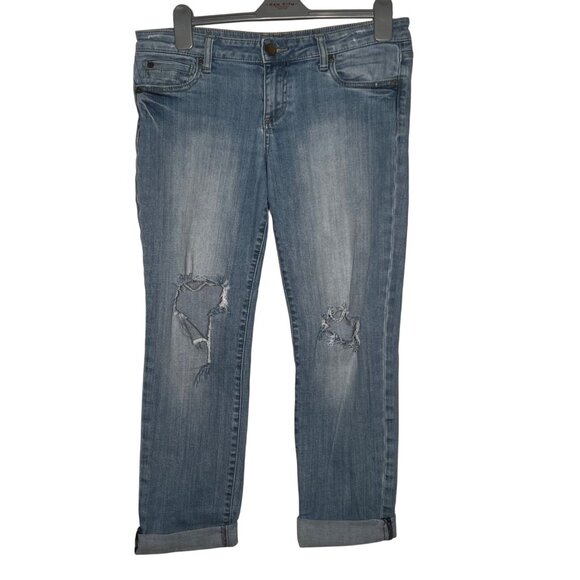 Kut From The Kloth Size 8 Distressed Rolled Cuff Blue Denim Jeans Women - Picture 1 of 15